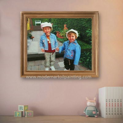 Ρεαλιστικός καμβάς πορτρέτων ελαιογραφίας συνήθειας παιδιών από τις φωτογραφίες