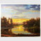 Κλασσική ζωγραφική τοπίων ηλιοβασιλέματος τοπίων ελαιογραφίας φύσης με το ρεύμα